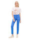 Passager Women's High-waisted Fabric Trousers with Elastic Blue