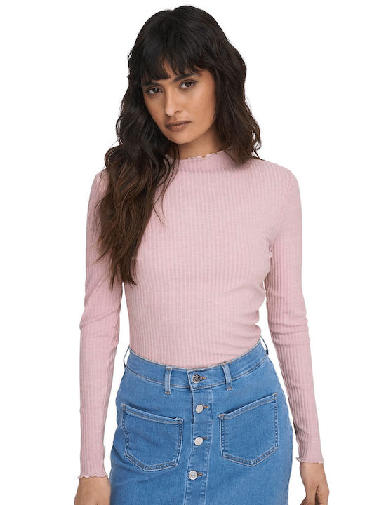 Only Women's Blouse Long Sleeve Turtleneck Pink