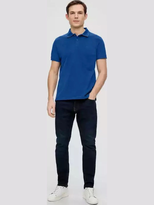 Men Pure Cotton Regular Polo Royal Blue - S'oliver