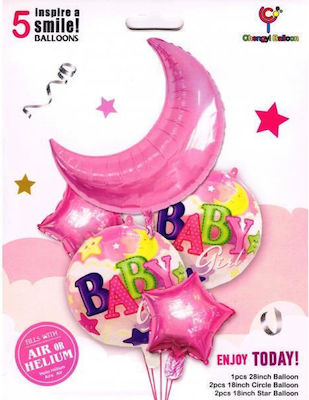 Set of 5 Balloons Girl Birth