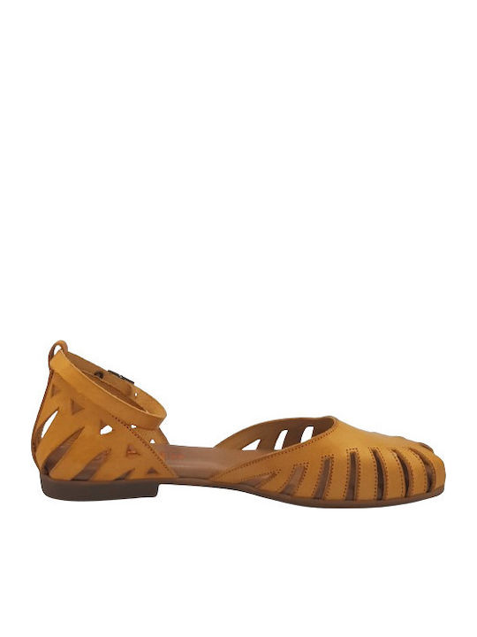 Sandale Casual Damă Flats Fi2902 Galbene De Piele Porronet