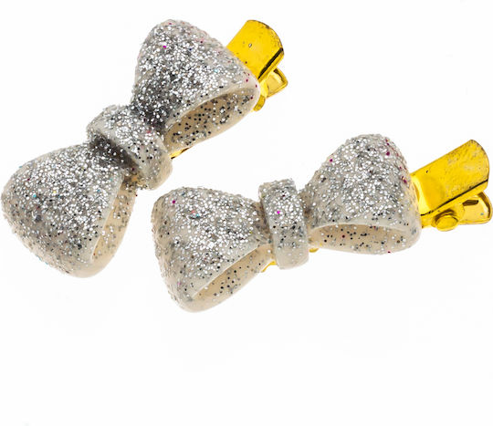 Set Haarclips mit Schleife Silber 2Stück