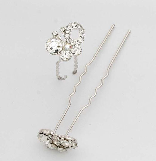 Metal Butterfly Hairpin with Stones and Rhinestones