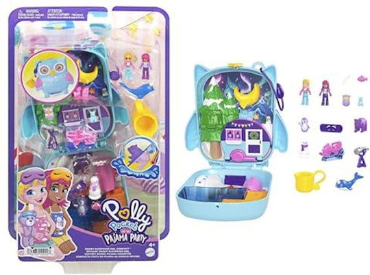 Polly Pocket Dolls and Playset Animal Toys Pajama Party Snowy Sleepover Owl Compact Playset with Water Play and 2 Colour-Change Pieces Hkv37