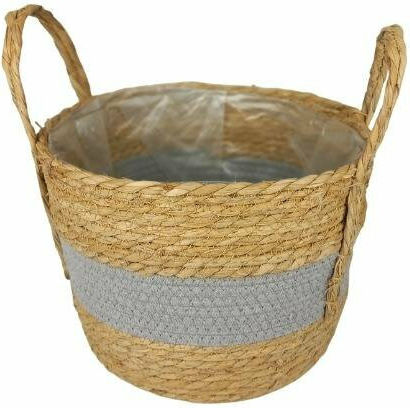 JK Home Decoration Διακοσμητικό Καλάθι Ψάθινο με Χερούλια Γκρι 27x21εκ.