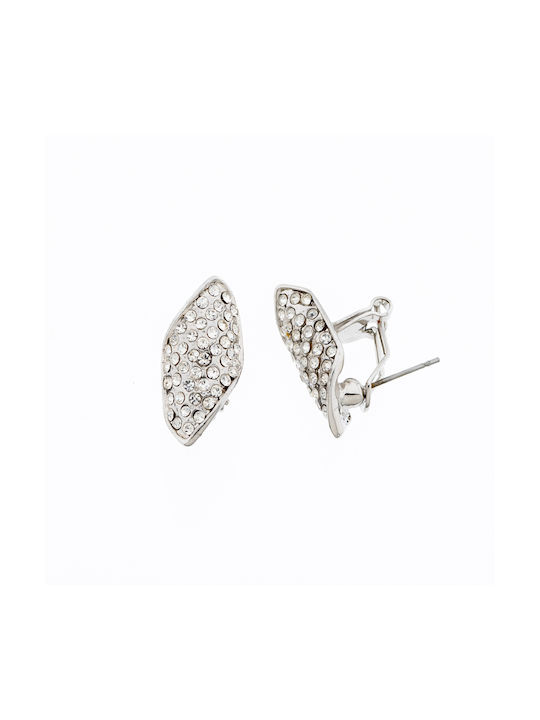 Metallic Oval Earrings Silver Oval with Strass