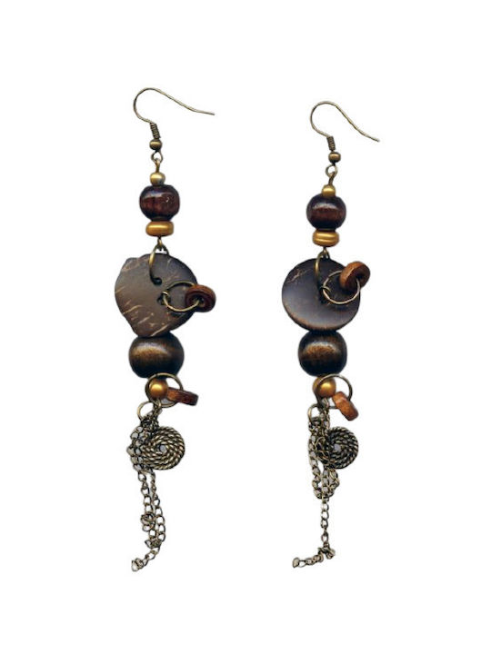 Metallic Earrings With Wooden Details