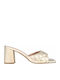 Leather Mules with Chunky Low Heel in Gold Color