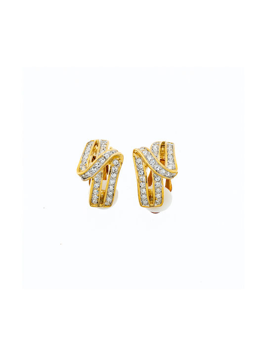 Metallic Clip-on Earrings in Gold Color,Elaborate Design Decorated With Strass