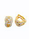 Metallische Ohrringe in goldener Farbe und kompliziertem Design mit Clips, die mit weißem Strass verziert sind