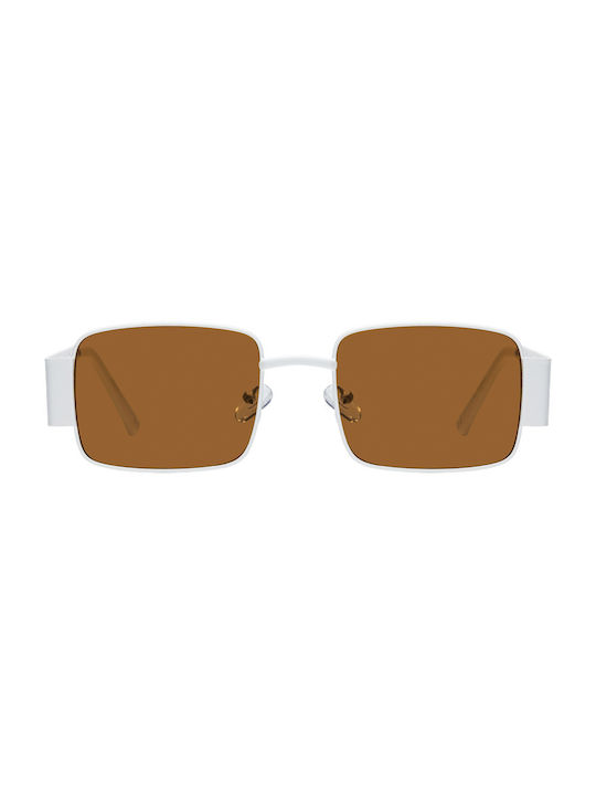 Sunglasses with White Metal Frame and Brown Lens 01-5636-6