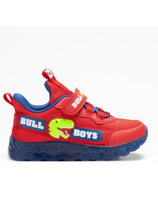 Bull Boys Παιδικά Sneakers Ανατομικά με Σκρατς & Φωτάκια Κόκκινα