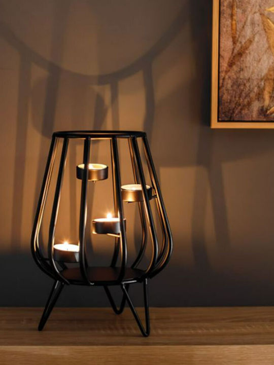 Metal Oval Tealight Holder with 4 Slots and Tripod 25.5x18cm Black