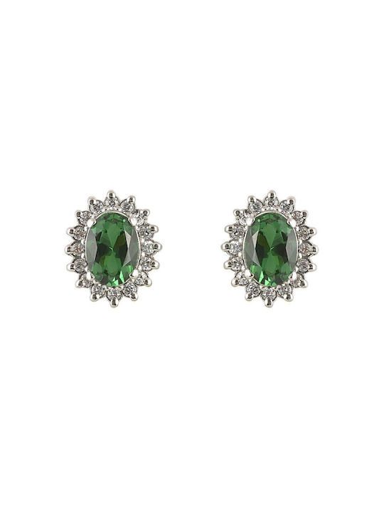 White Gold Rosette Earrings with Oval Green Stone Eaxr26642s 14 Carat Earrings