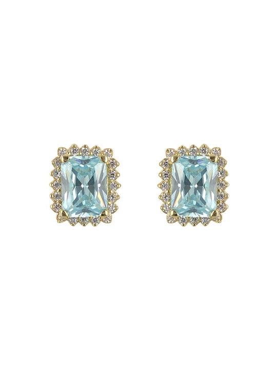 18K Gold Rosette Earrings with Rectangular Blue Stone Eaxr33839g 18 Carat Gold Earrings