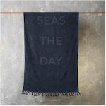 Melinen Seas Day Gray Cotton Beach Towel 160x80cm