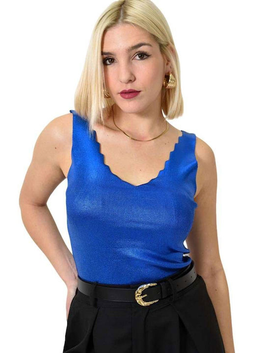 Potre Women's Summer Blouse with V Neckline Blue Roulette