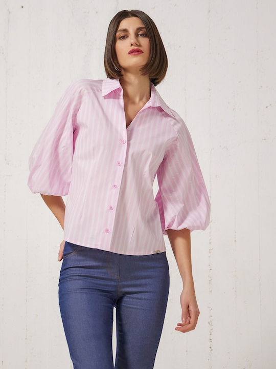 Enzzo Women's Striped Long Sleeve Shirt Pink