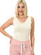 Potre Damen Crop Pullover mit V-Ausschnitt Ecru