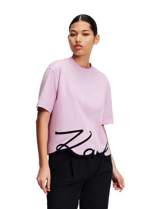 Karl Lagerfeld Signature Γυναικείο T-shirt Light Pink