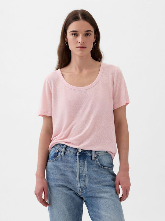 GAP Linen-blend Bluza de Damă de Vară din In Light Peony Pink