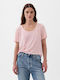 GAP Linen-blend Γυναικεία Καλοκαιρινή Μπλούζα Λινή Light Peony Pink