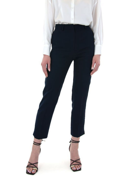 MY T Women's High-waisted Fabric Capri Trousers in Tapered Line Blue