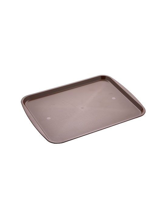Ready Plastic Rectangular Serving Tray with Handles in Brown Color 36x46cm 1pcs