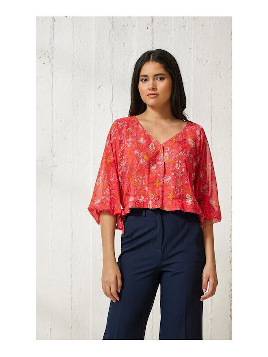 Damen Sommer Bluse Langärmelig Coral