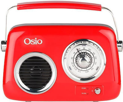 Osio OPR-3040R Retro Portable Radio Rechargeable with Bluetooth and USB Red