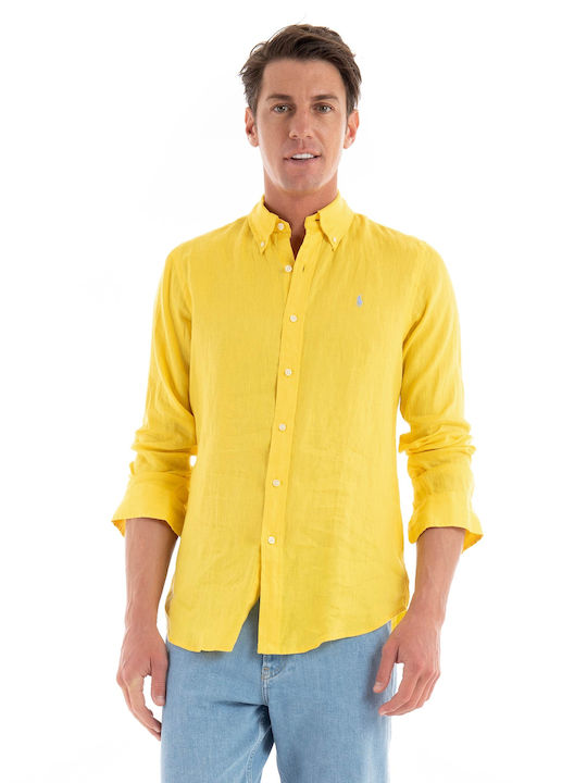 Ralph Lauren Men's Shirt Long Sleeve Linen Yellow