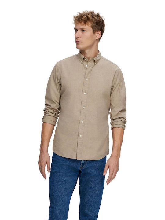 Selected Men's Shirt Long Sleeve Beige