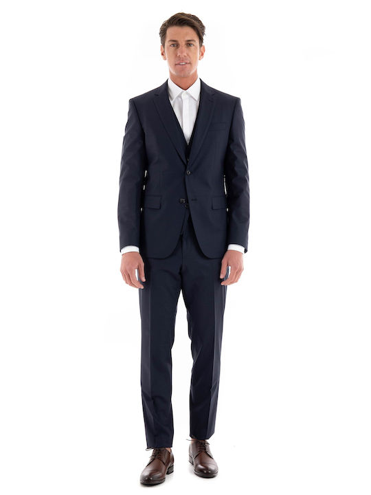 Hugo Boss Ανδρικό Κοστούμι με Στενή Εφαρμογή Μπλε