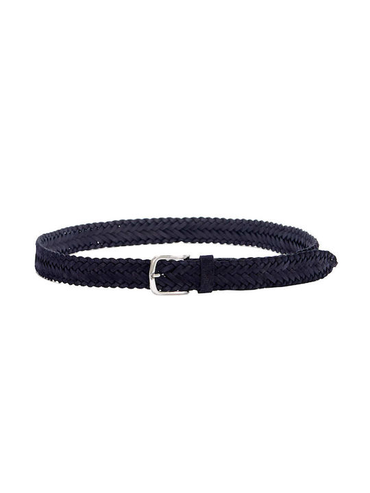 Hugo Boss Men's Knitted Leather Belt Navy Blue