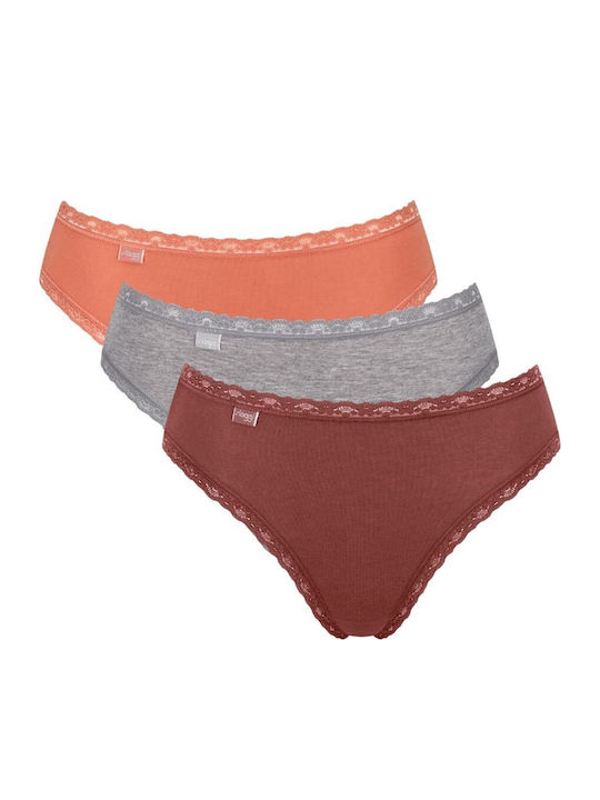 Βαμβακερά High Waist Women's Slip 3Pack with Lace Candle-grey