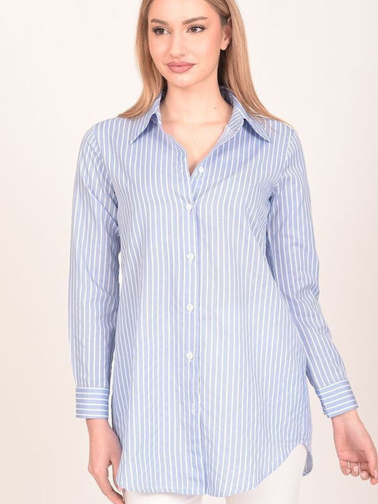 Tweet With Love Women's Striped Long Sleeve Shirt Blue
