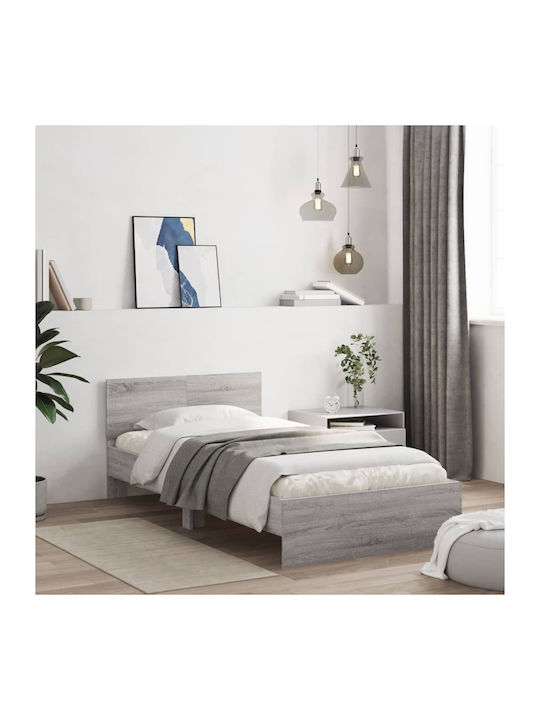 Bed Single Wooden Gray with Slats for Mattress 100x200cm