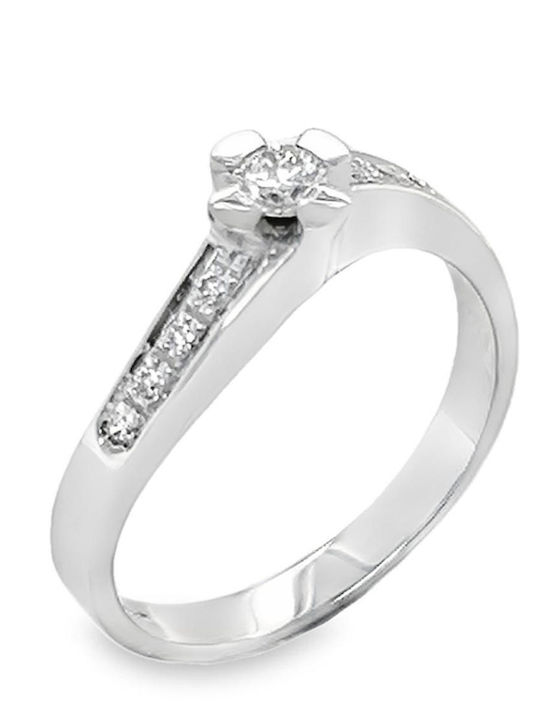 18K White Gold Mono Ring with Diamonds and 18K Carats Rn09406