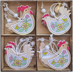 Wooden Hanging Chickens Set 12 pcs In Wooden Box Bunny S 932105