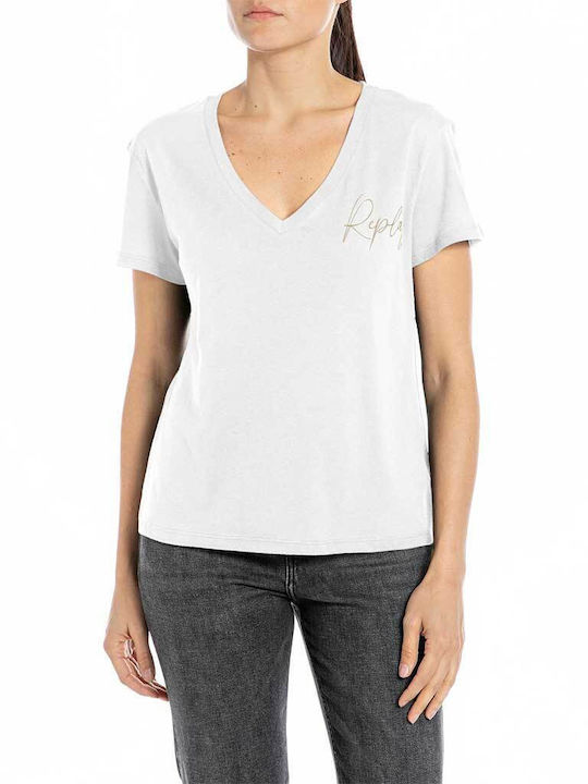 Replay Women's Oversized T-shirt with V Neck White