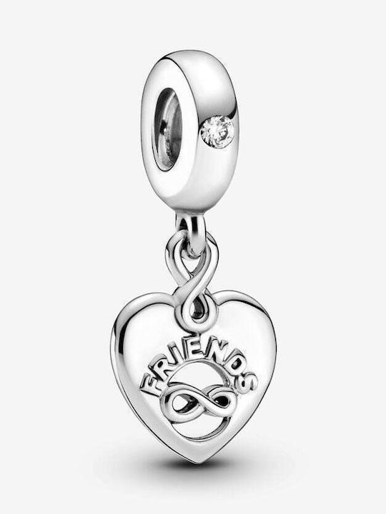 Pandora Friends Forever Heart Dangle Charm Καρδιά από Ασήμι με Ζιργκόν