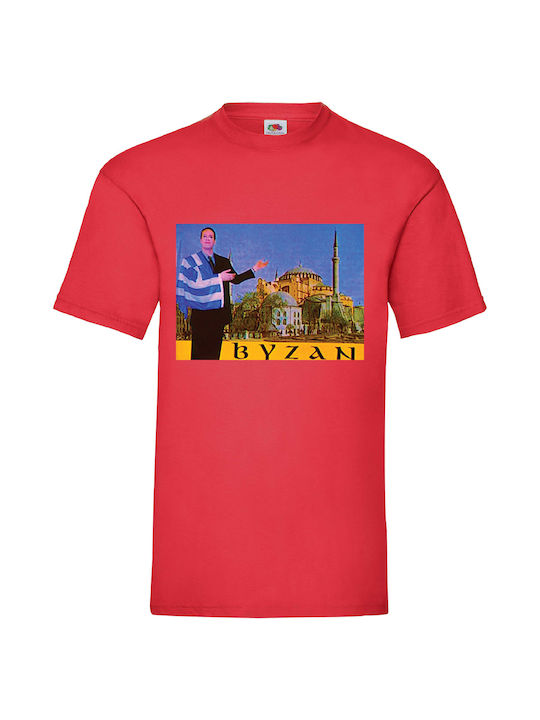 Fruit of the Loom Βυζάν Κωνσταντίνου Και Ελένης Original T-shirt Κόκκινο Βαμβακερό