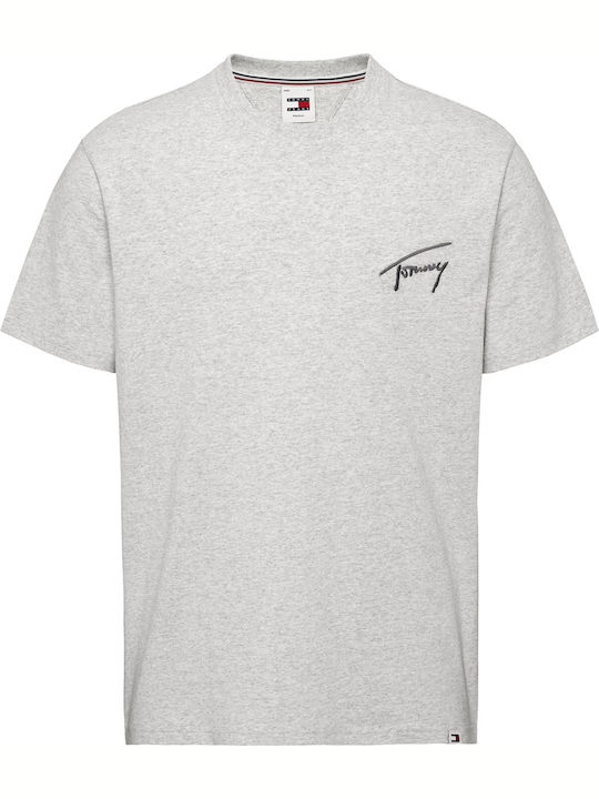 Tommy Hilfiger Signature T-shirt Bărbătesc cu Mânecă Scurtă Gri