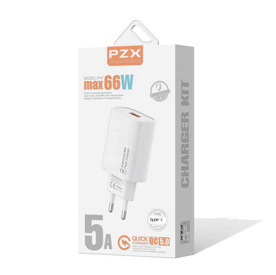 PZX Încărcător și Cablu USB-C 66W Albς (PZX P47)