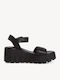 Women's Leather Ankle Strap Platforms Black