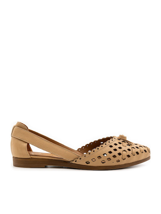 Wave Lederne Damen Ballerinas in Beige Farbe