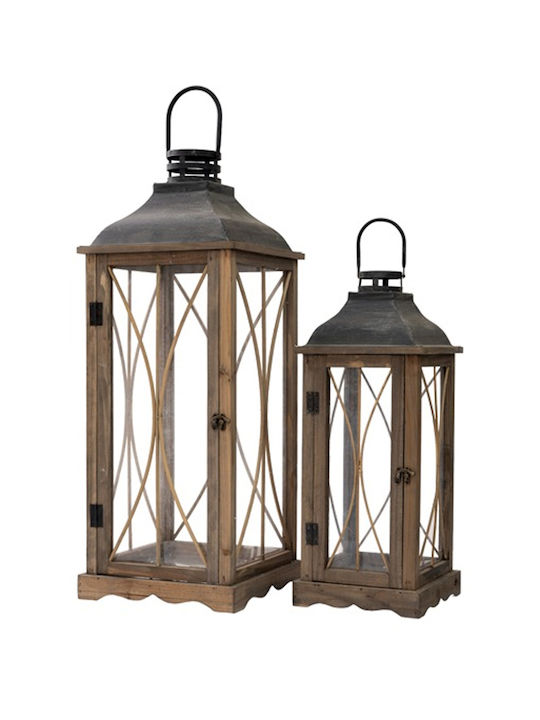 Wooden lanterns Beige 28x28x73cm and 21x21x52,5cm