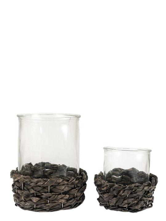 Glass cups with stained glass with black straw Set2 16x7 and 12x6cm