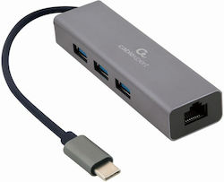 Gembird A-cmu3-lan-01 USB 2.0 Hub 4 Θυρών με σύνδεση USB-C Λευκό