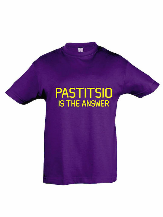 Παιδικό T-shirt Κοντομάνικο Μωβ Pastitsio Is The Answer, Το Παστίτσιο Είναι Η Λύση Των Προβλημάτων